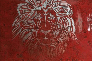 Lion acrylic and resin large abstract painting on stretched canvas, wildlife art, custom made art UK art for sale by a UK artist.